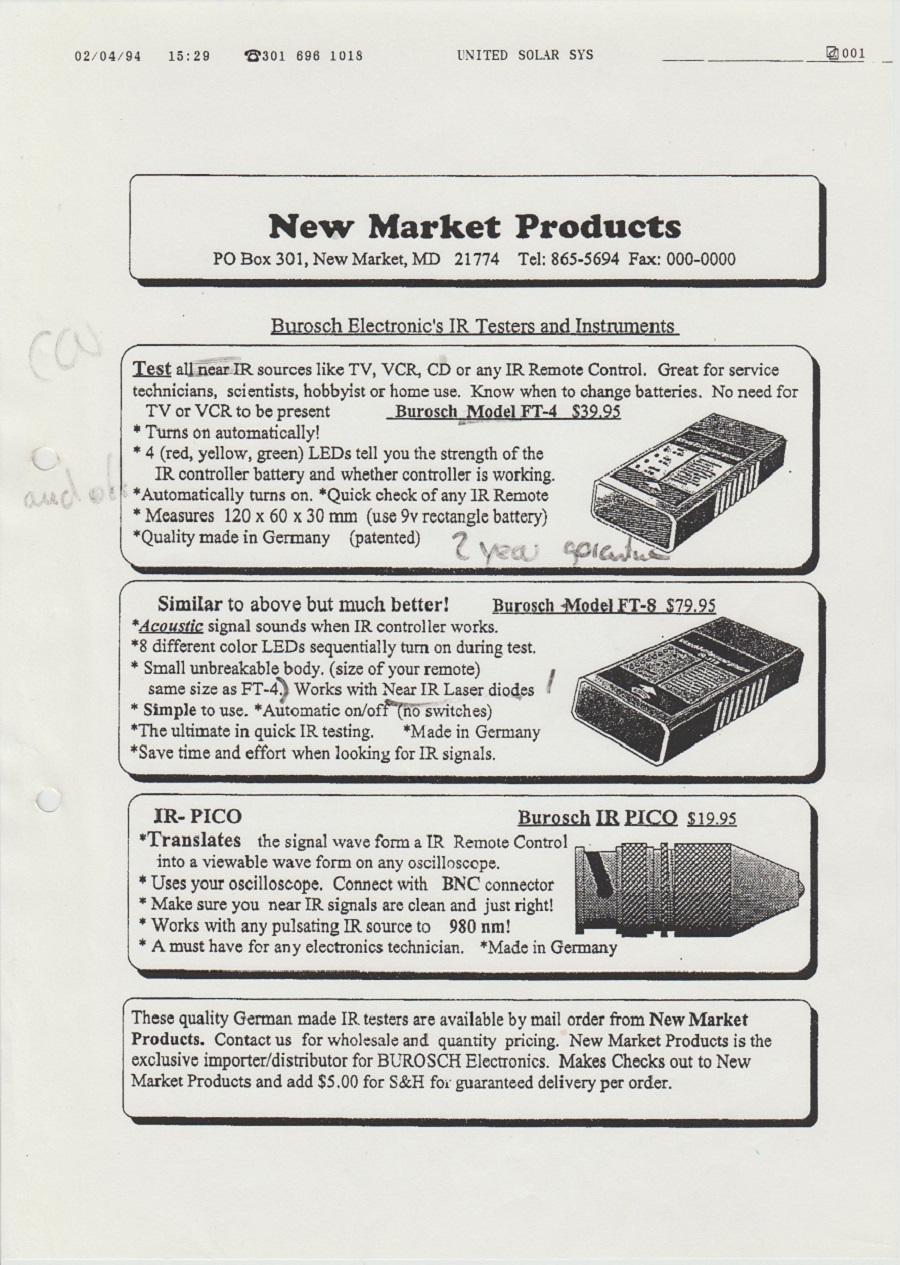 Burosch New Market Products 02.04.1994